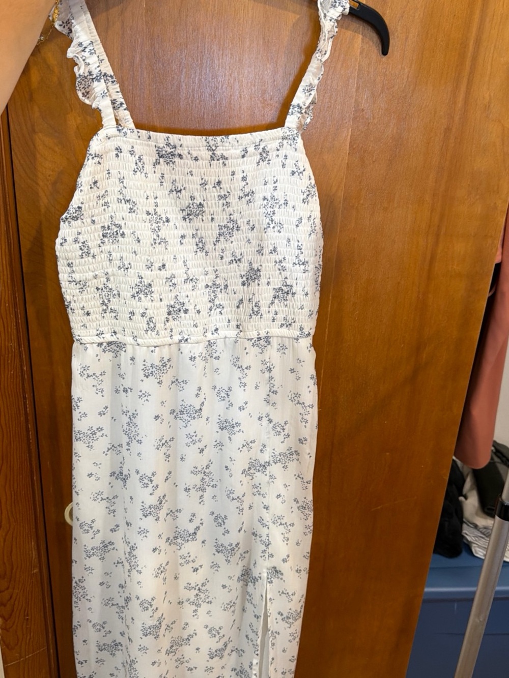 Othr White and Blue Floral Sundress with Smocked Bodice